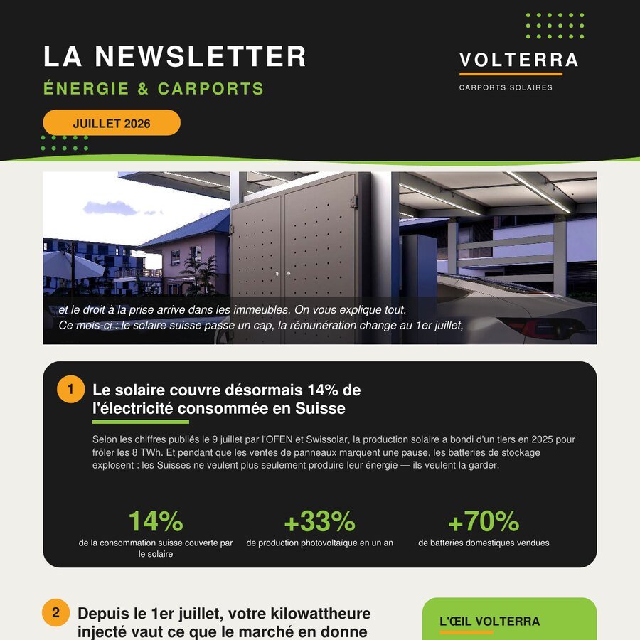 Newsletter Énergie & Carports — Juillet 2026