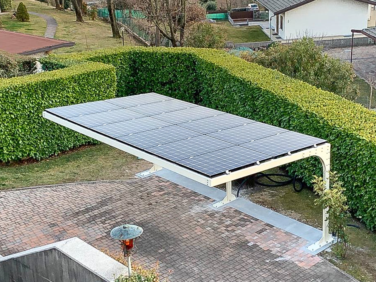 Carport solaire Omega vue aérienne